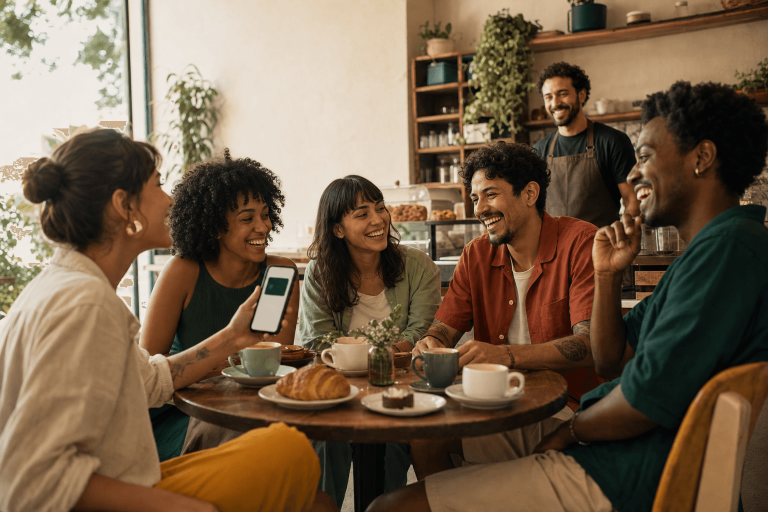 Amigos reunidos em uma comunidade Juntto